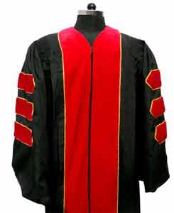 Faculty Deluxe Doctoral Gown with Velvet Sleeves and Front - Matte Finish