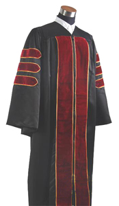 Doctoral Gown in BLACK Color with Piping and BURGANDY COLOR Velvet