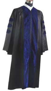 Doctoral Gown in BLACK Color with Piping and ROYAL BLUE COLOR Velvet