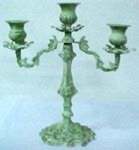 Three Light Candelabra in Green Finish 12.5" H