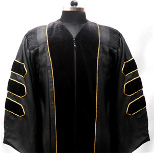 Premium Doctoral Gown with Velvet Sleeves and Front - Matte Finish